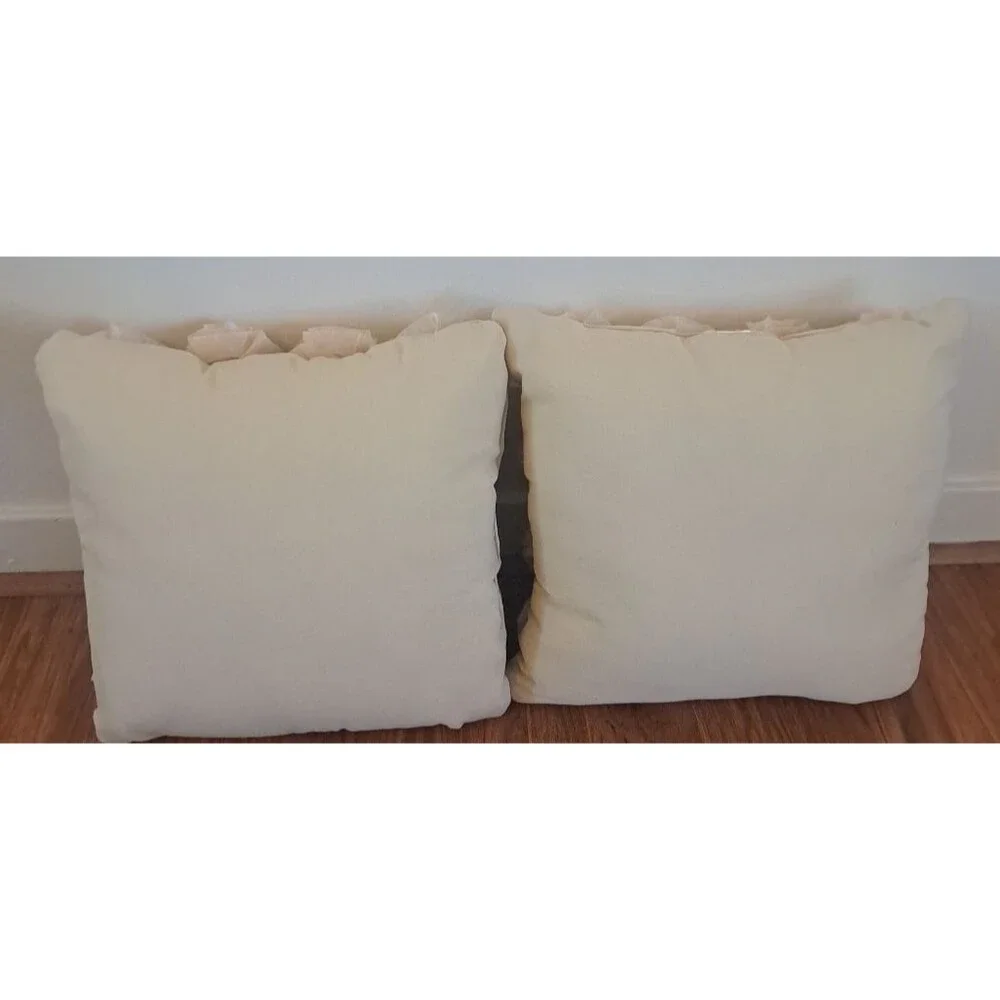 Thro by Marlo Lorenz Throw Pillows Pair of 2 Beige Rosettes Raised 3D Roses